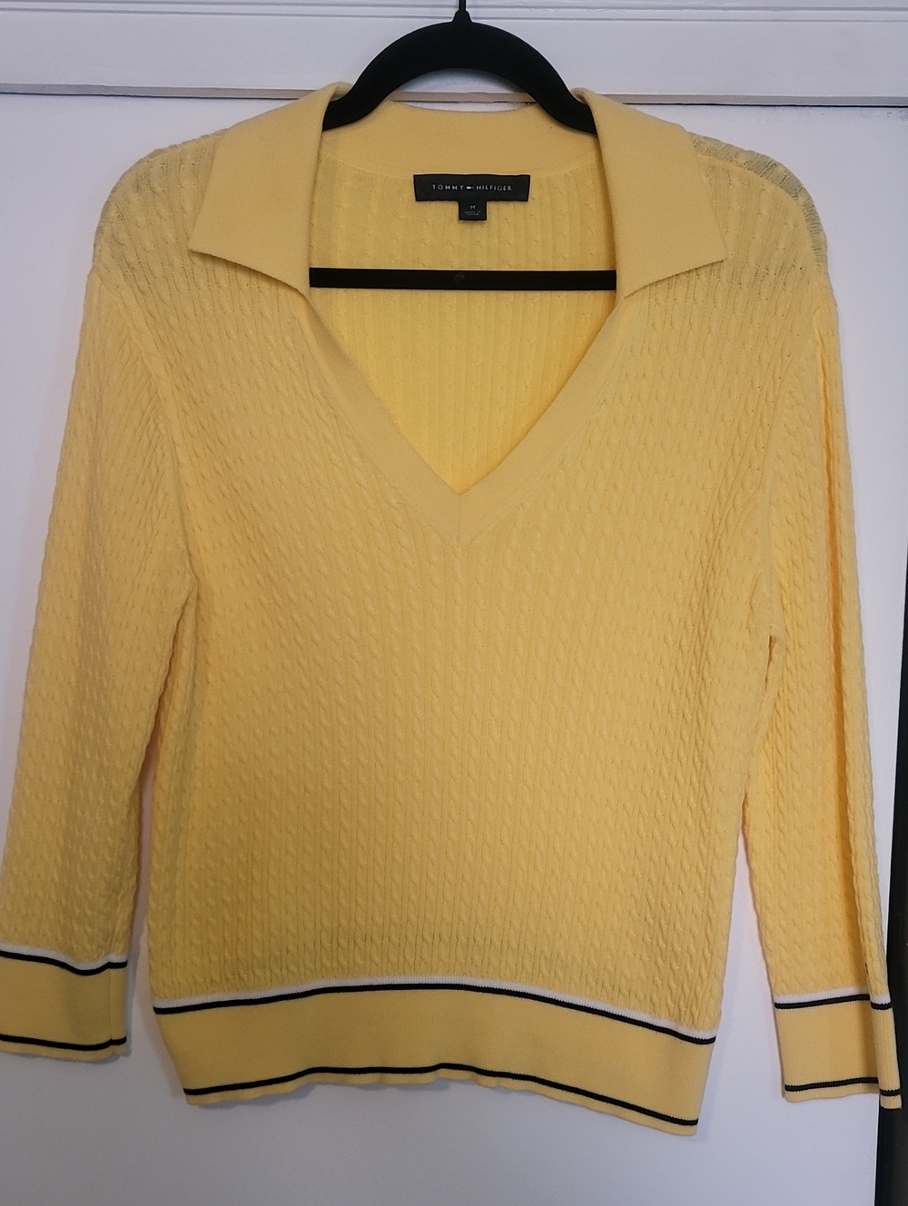 Tommy Hilfiger Pale Yellow V-Neck Collared Sweater